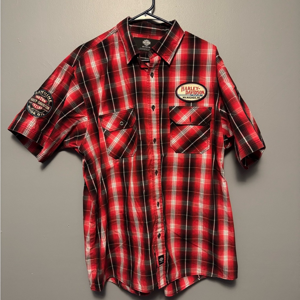 Harley-Davidson Men's Red and Black Plaid Shirt